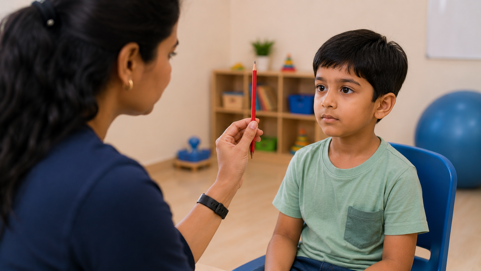 Child doing eye tracking therapy exercise
