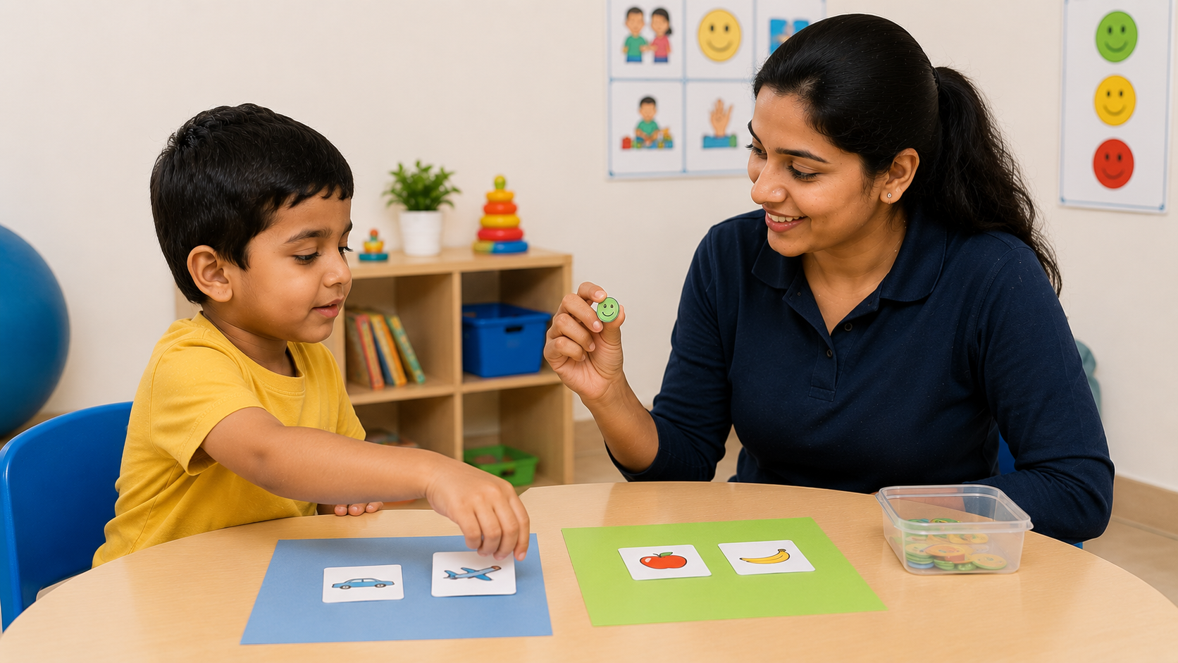 Child doing picture matching activity in ABA session